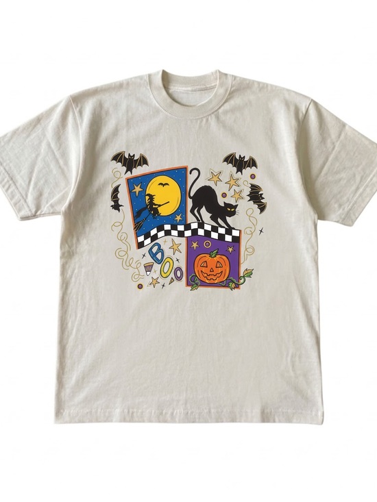 Gildan Tops - Gildan Halloween Graphic Tee - White with Black Cat & Pumpkin
